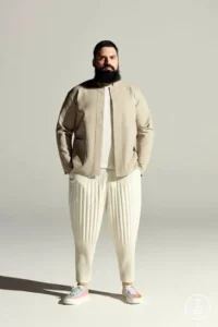Homme Plissé-issey ผู้ชายใส่สูทครีมกางเกงสีครีม