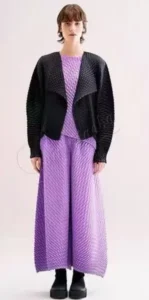 women-issey เสื้อคลุมดำเสื้อตัวในสีม่วงกางเกงสีม่วง